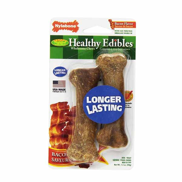 Nylabone Healthy Edibles Wholesome Dog Chews - Bacon Flavor - Petite - 2 Pack - 4 Pieces