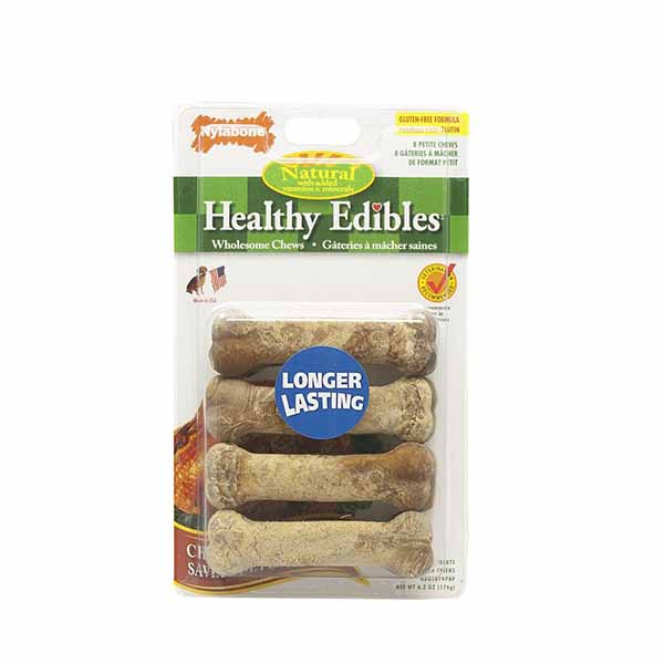 Nylabone Healthy Edibles Wholesome Dog Chews - Chicken Flavor - Petite - 3.75 in. Long - 8 Pack - 2 Pieces
