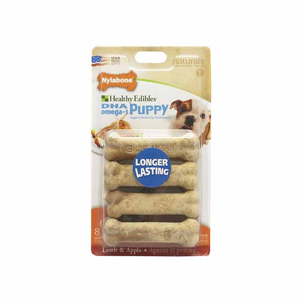 Nylabone Healthy Edibles DHA Omega-3 Puppy - Lamb and Apples Flavor - Petite - 8 Pack