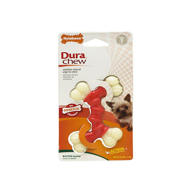 Nylabone Dura Chew Double Bone - Bacon Flavor - Petite - Dogs up to 15 lbs - 4 Pieces