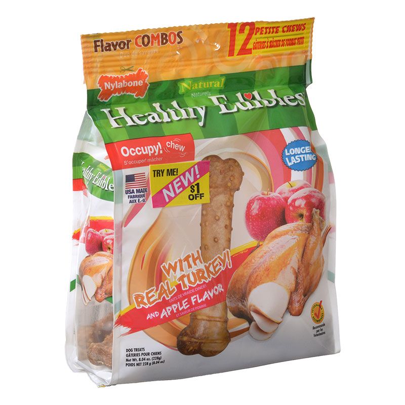 Nylabone Healthy Edibles Flavor Combos Treats - Turkey and Apple - Petite - 12 Pack