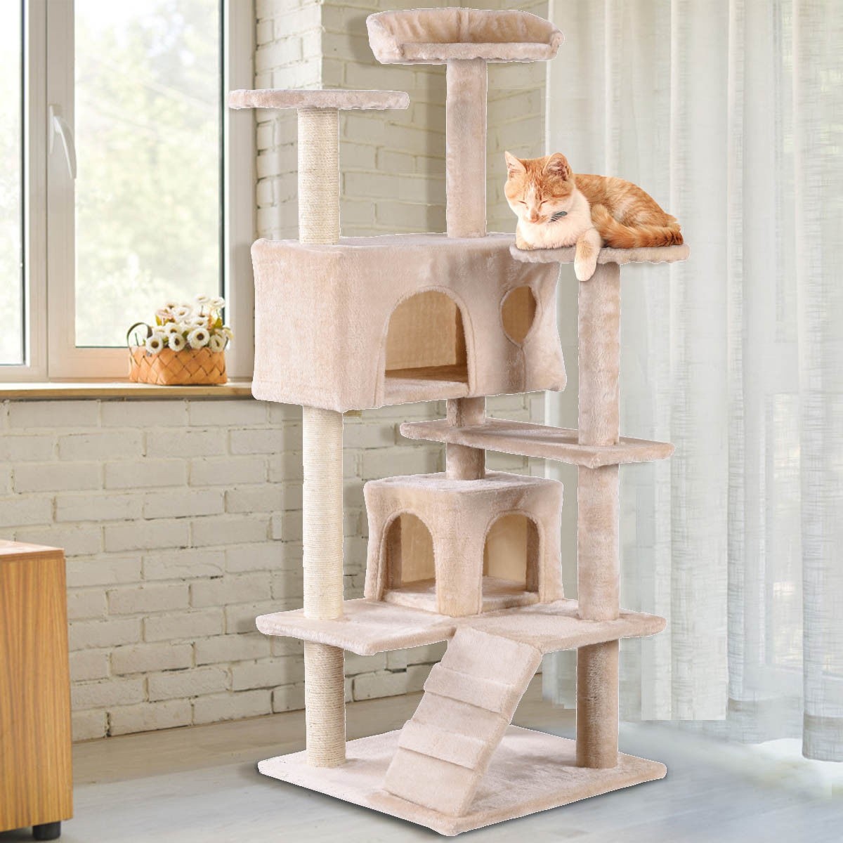 52 In. Cat Scratching Post and Ladder Kitten Tower Tree