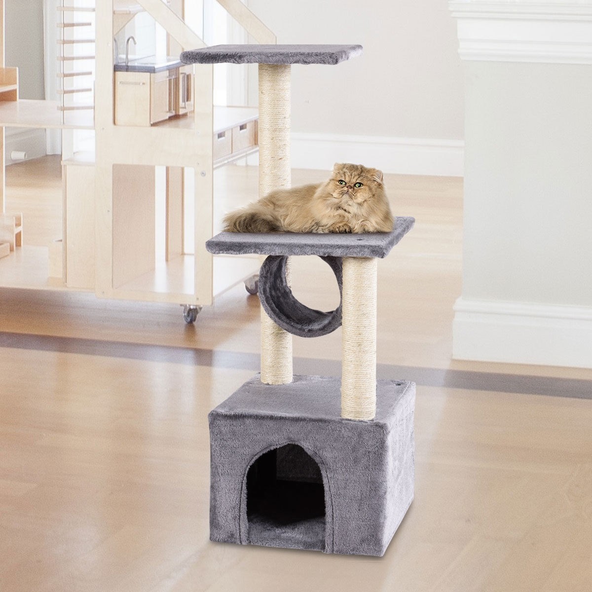 37 In. Cat Tree Condo Kitten Pet House with Scratch Post