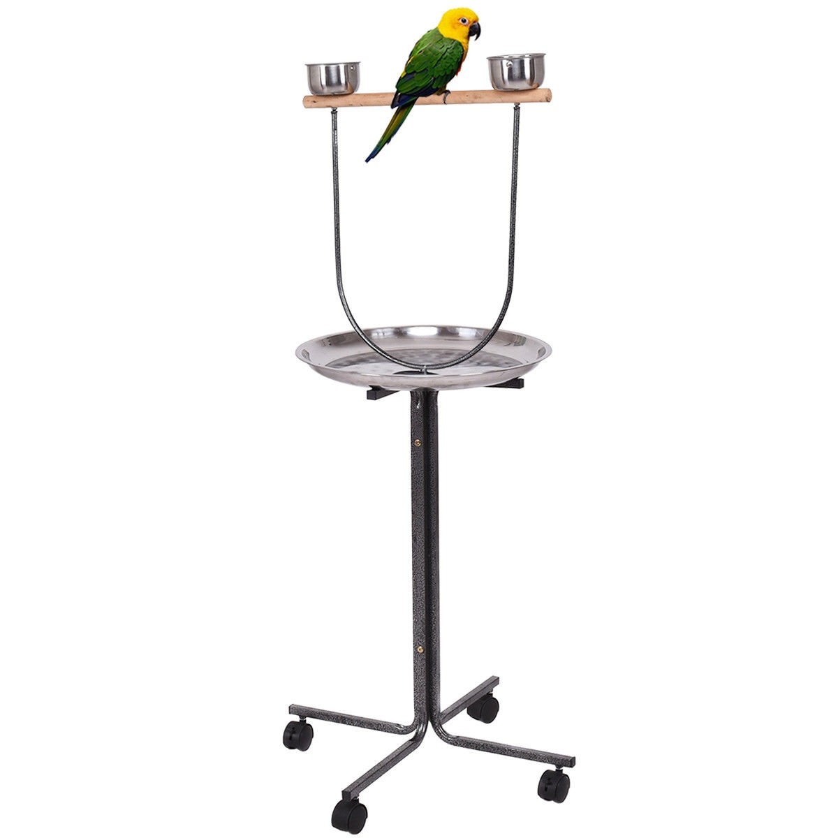 51In. Bird Parrot Play Stand Perch with Pan Feeding Cups
