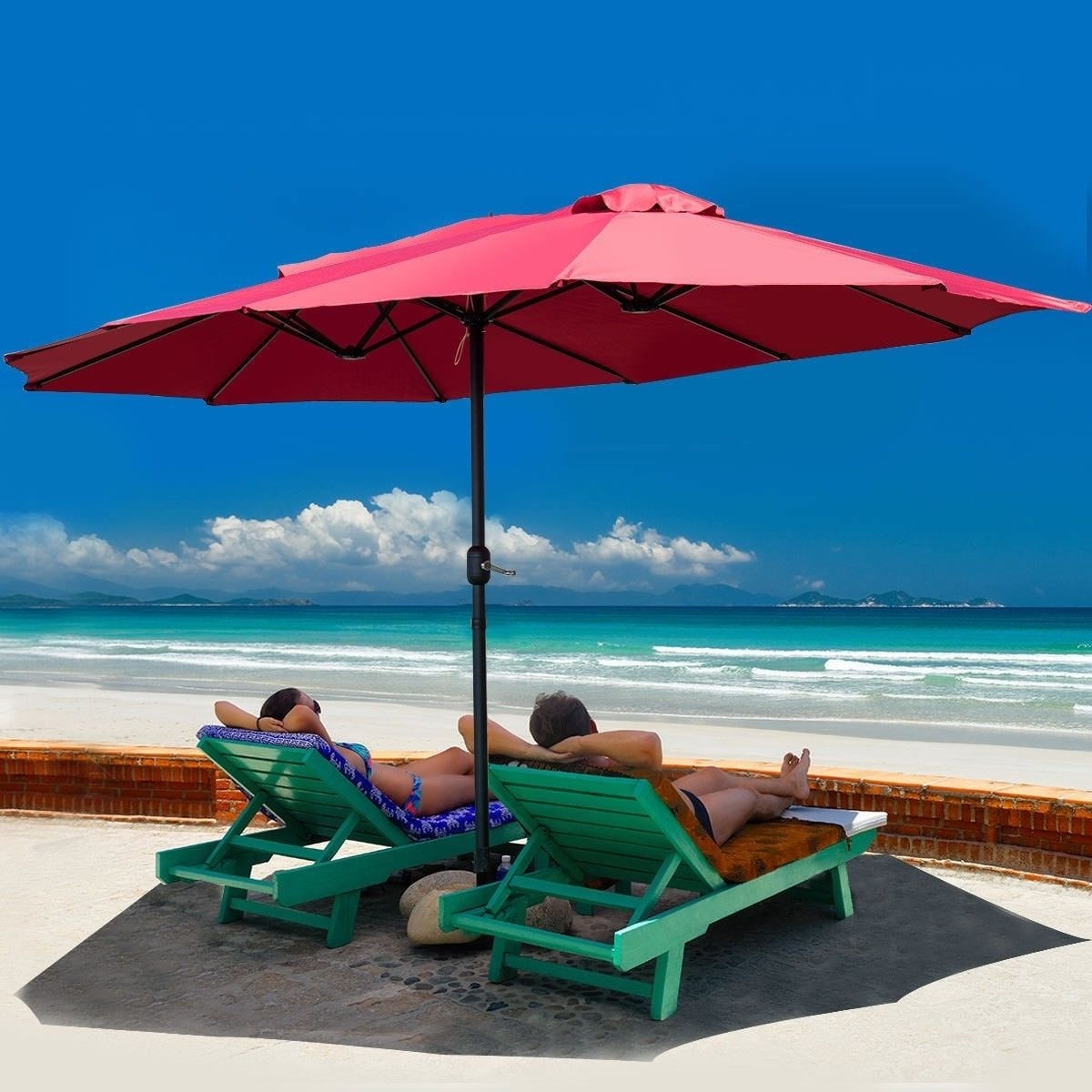 15 Ft. Market Outdoor Umbrella Double-Sided Twin Umbrella With Crank