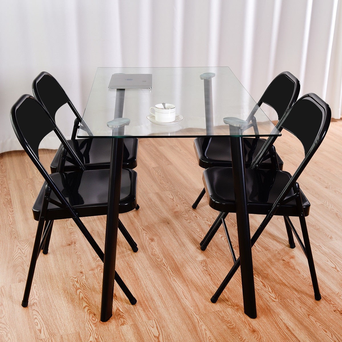 Set Of 4 Steel Frame Heavy Duty Armless Folding Chairs