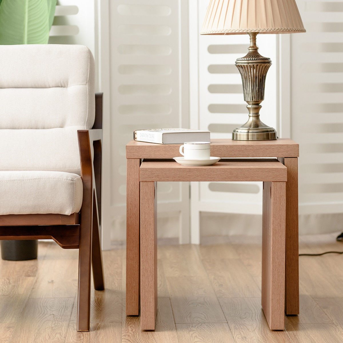 Set Of 2 Nesting Wooden Coffee End Table Side Table