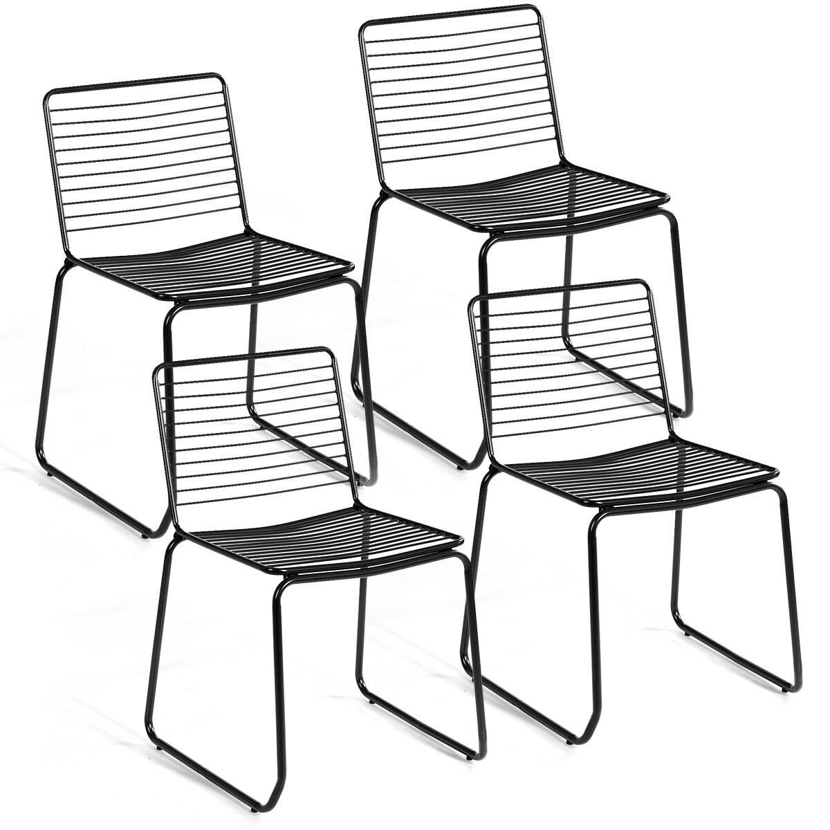 Armless Stackable Set Of 4 Metal Dining Chairs