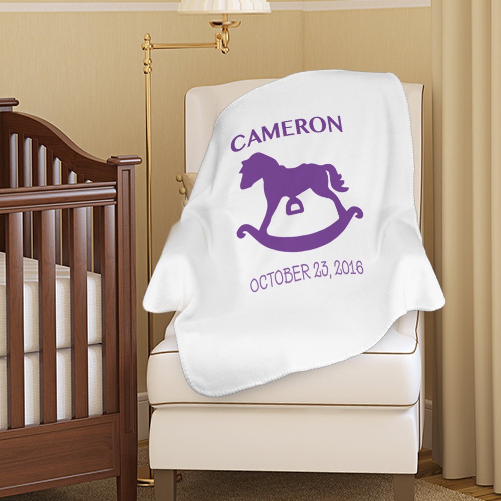 Rocking Horse Custom Name Plush Baby Blanket