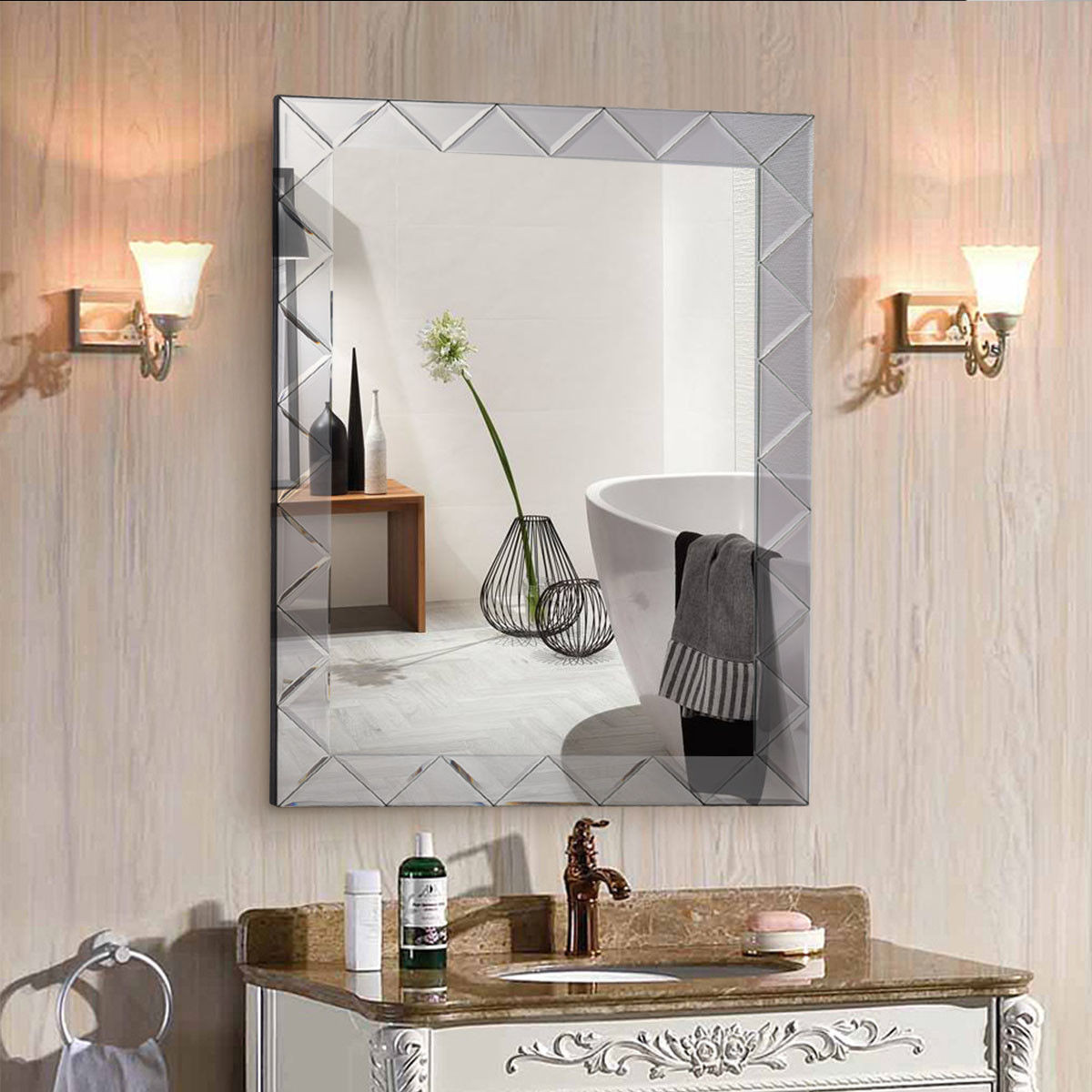 21.5 In. x 30.5 In. Rectangle Wall Mirror Frame Angled Glass Panel