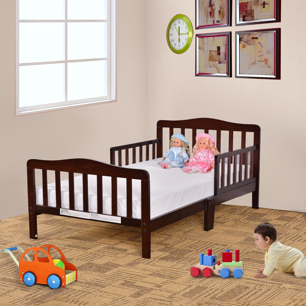 Baby Toddler Wooden Bed With Safety Rails