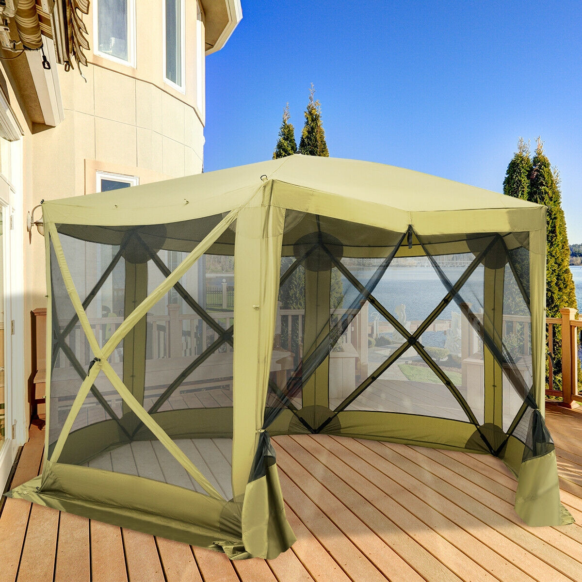 Portable Pop Up 6 Sided Canopy Instant Gazebo Screen Tent