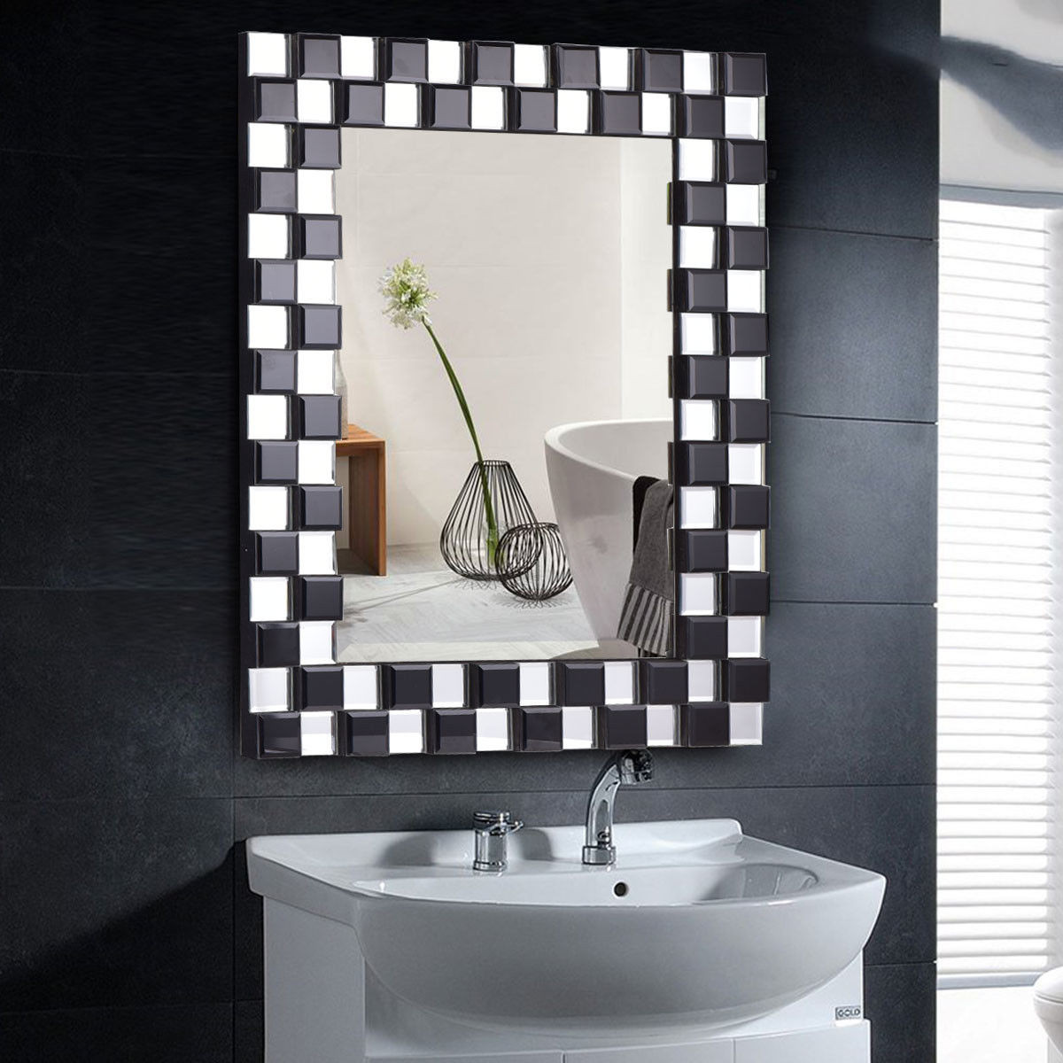 23.5 In. x 31.5 In. Rectangular Wall-Mounted Wooden Frame Bathroom Mirror