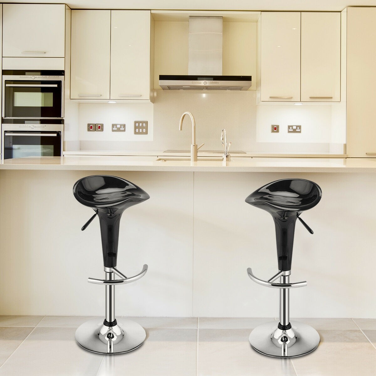 Set Of 2 Modern Bombo Style Swivel Bar Stools