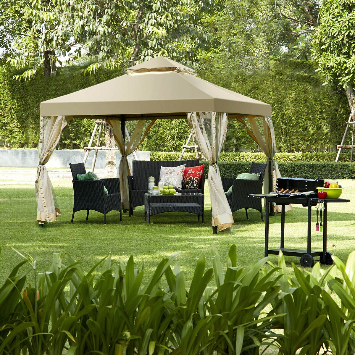 Outdoor 2-Tier 10 Ft. x 10 Ft. Screw-Free Structure Shelter Awning Gazebo Canopy