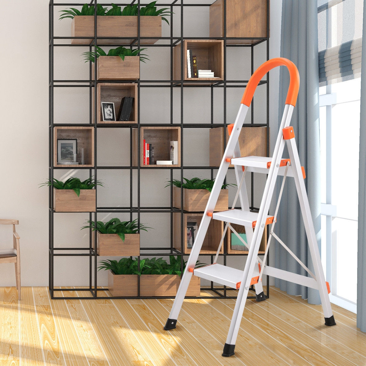 Non-Slip 3 Step Aluminum Ladder Folding Platform Stool