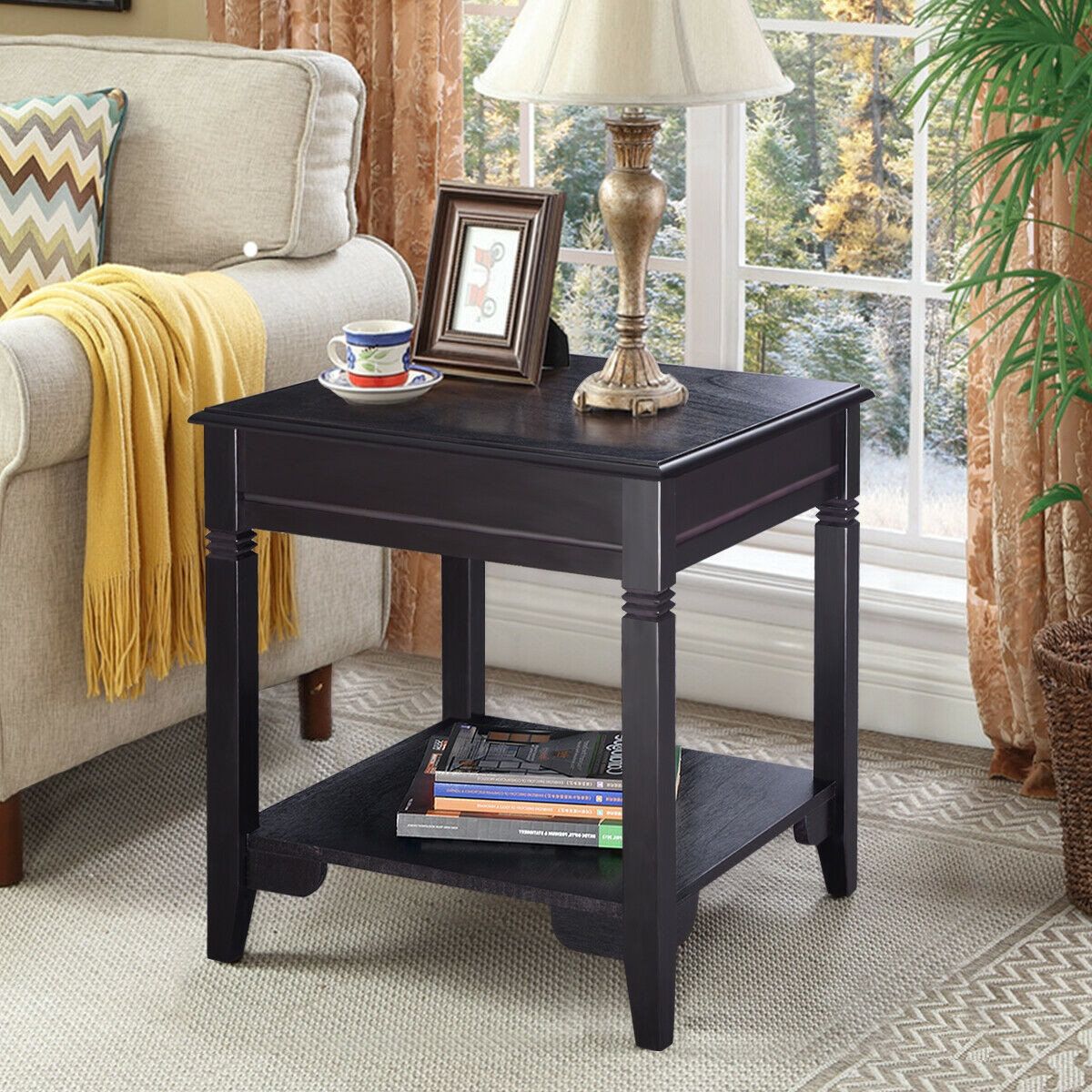 Nolan End Table Durable Side Sofa Table With Shelf Pine Legs