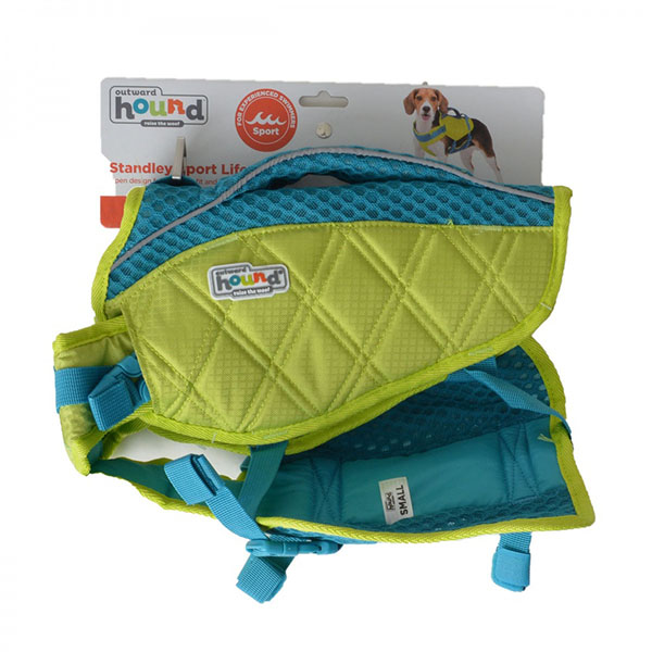 Outward Hound Standley Sport Life Jacket for Dogs - Green and Blue - Small - 15-30 lbs - 16 in.-20 in. Girth