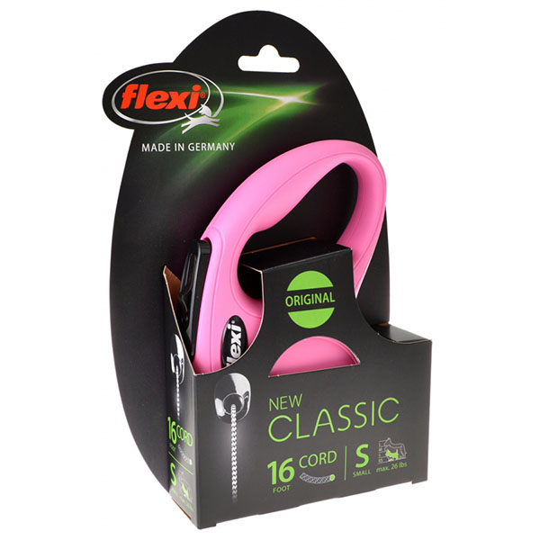 Flexi New Classic Retractable Cord Leash - Pink - Small - 16 in. Lead - Pets up to 26 lbs