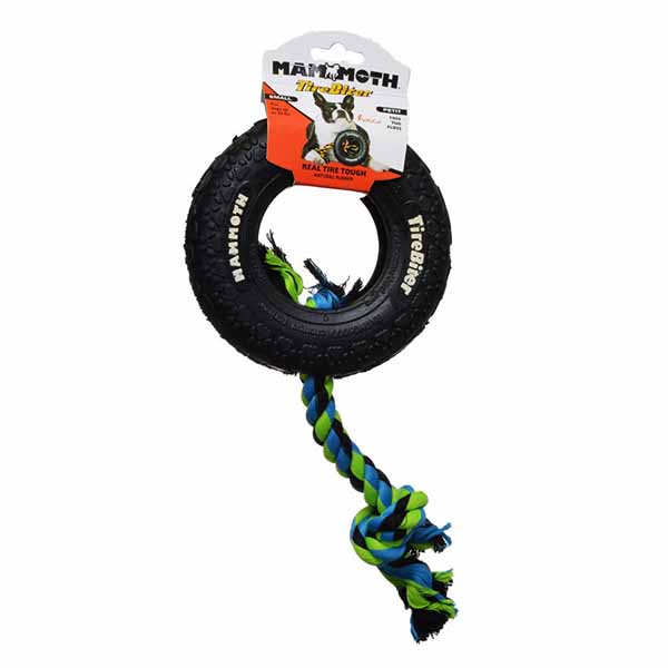 Mammoth Tire Biter Dog Chew Toy w/ Colored Flossy Rope - Small - 6 in. Diameter - 2 Pieces