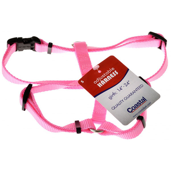 Tuff Collar Nylon Adjustable Harness - Bright Pink - Small - Girth Size 12 in. - 24 in.