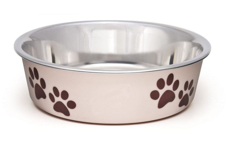 Loving Pets Stainless Steel and Light Pink Dish with Rubber Base - Small - 5.5 Diameter