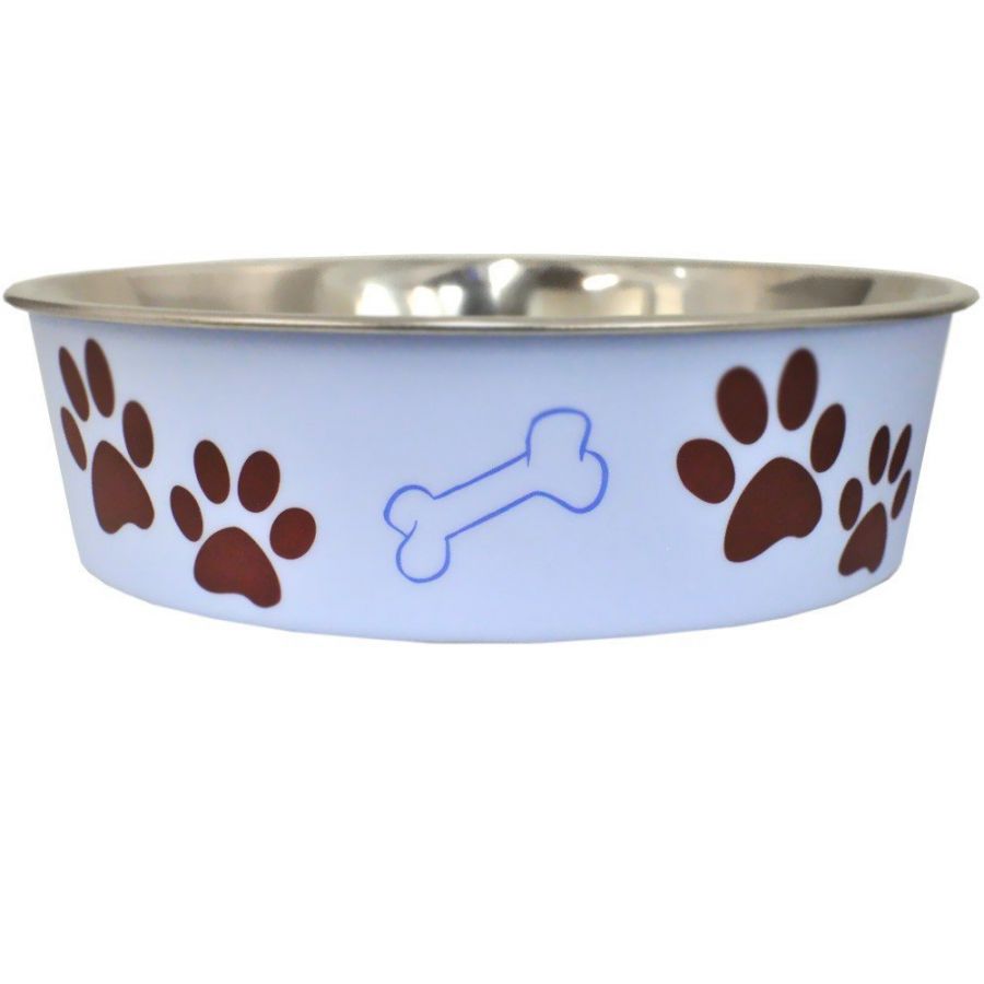 Loving Pets Stainless Steel and Light Blue Dish with Rubber Base - Small - 5.5 Diameter