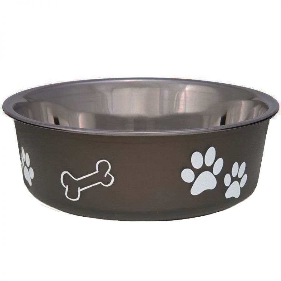 Loving Pets Stainless Steel and Espresso Dish with Rubber Base - Small - 5.5 Diameter
