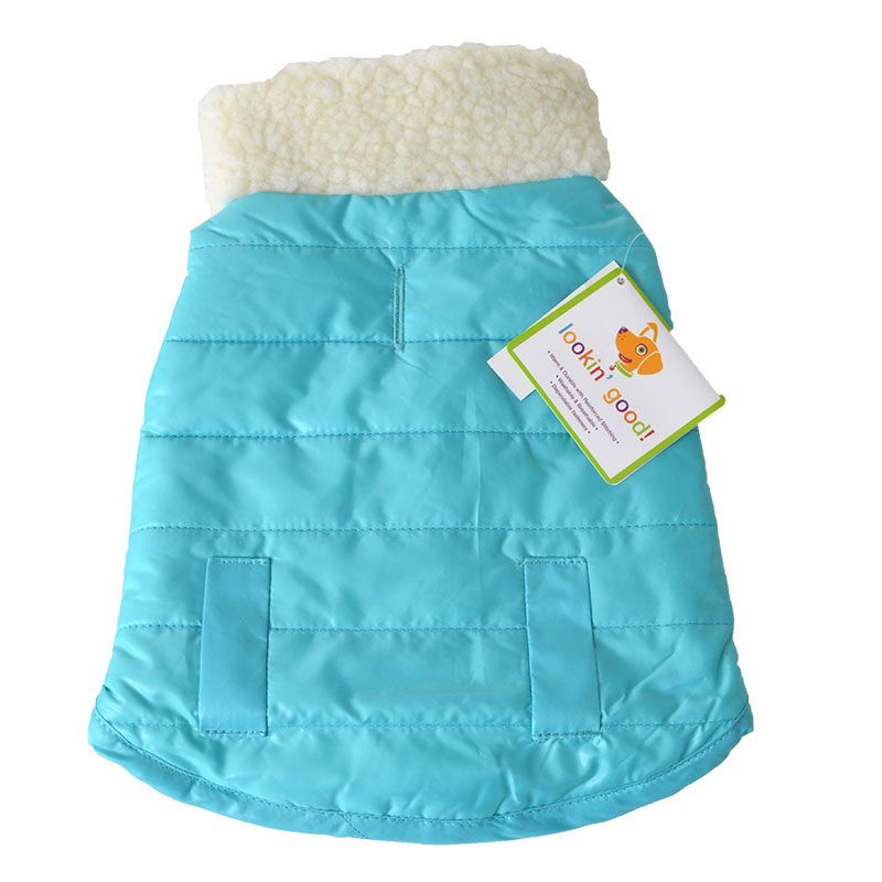 Lookin Good Reversible Puffy Dog Coat - Blue - Small - Fits 10 -14 Neck to Tail