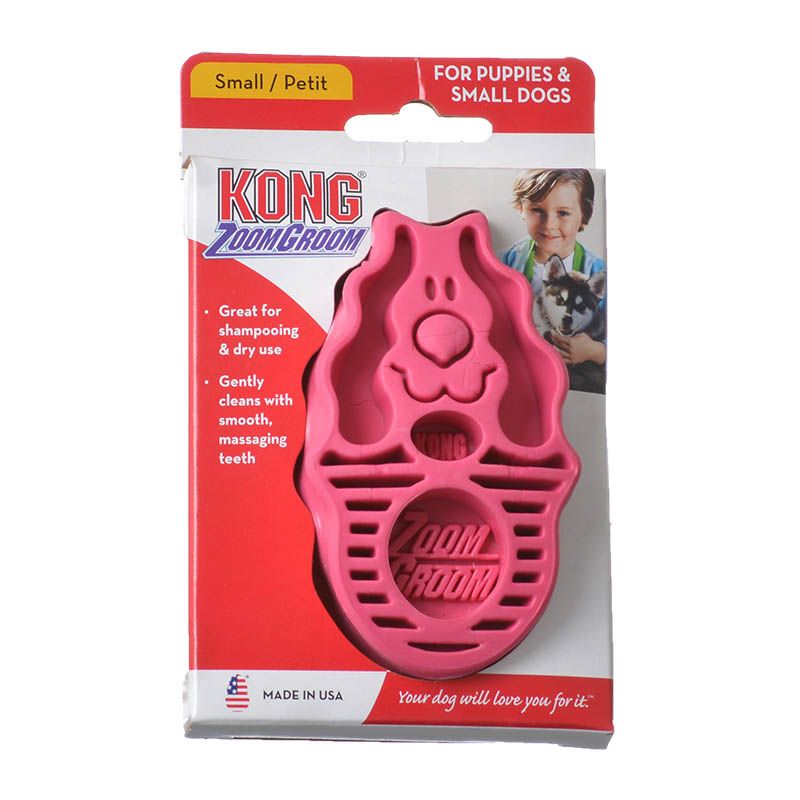 Kong Zoomgroom Dog Brush - Raspberry - Small For Puppies and Small Dogs