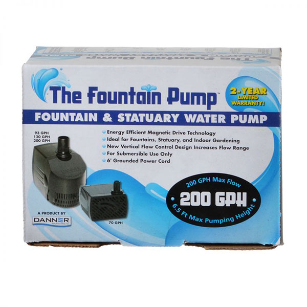 Danner Fountain Pump Magnetic Drive Submersible Pump - SP-200 - 200 GPH - with 6 in. Cord