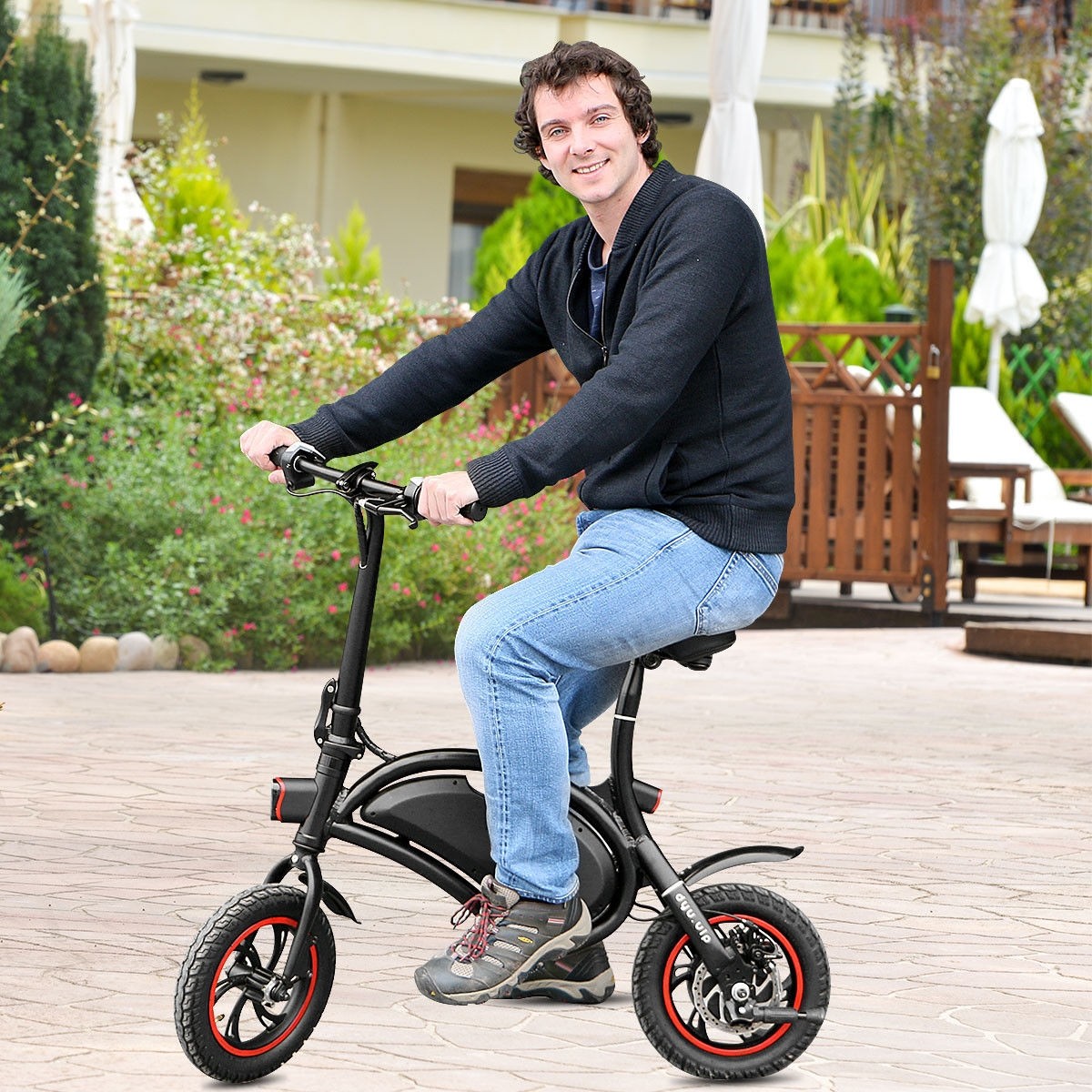 12 In. 350W Portable Folding Electric Bike EBike Cruise Control W/ Headlight APP