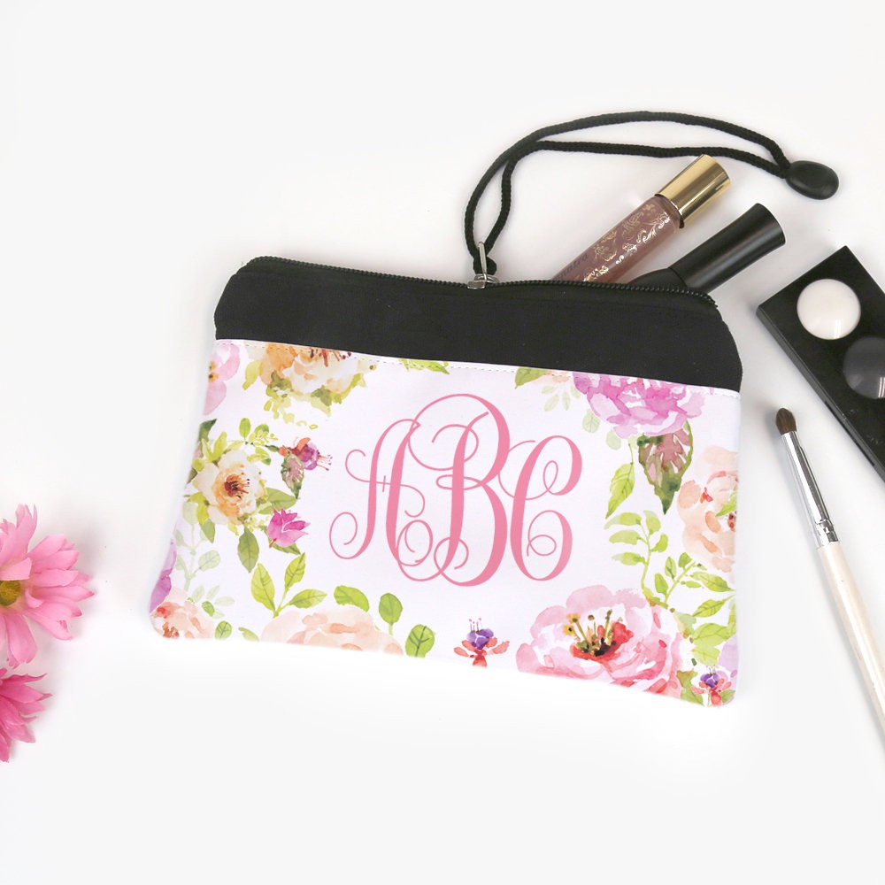 Spring Flowers Personalized Monogram Cosmetic Bag