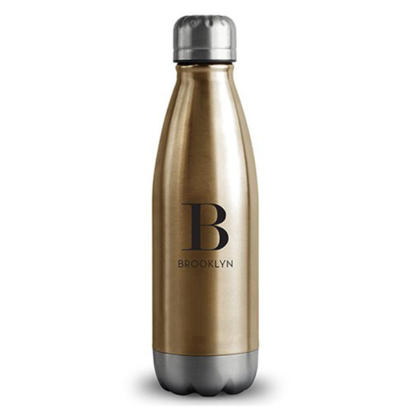 Insulated Water Bottle - Gold Cola Bottle - Modern Serif Initial Printing