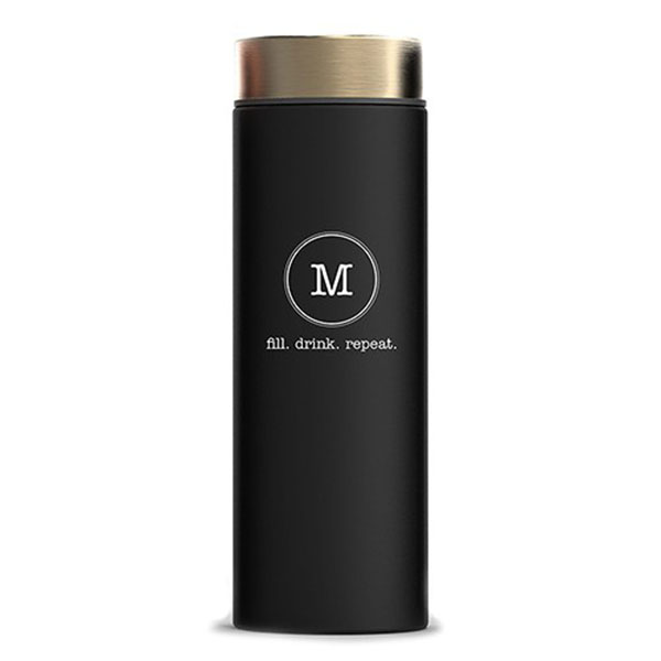Insulated Water Bottle - Black Sleek - Typewriter Monogram Printing