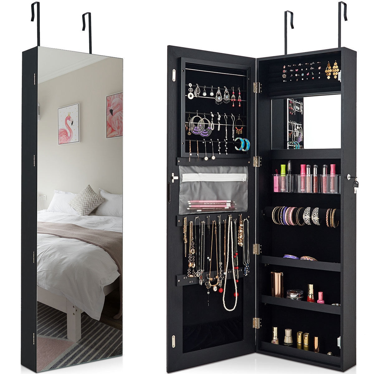 Lockable Storage Jewelry Cabinet With Frameless Mirror