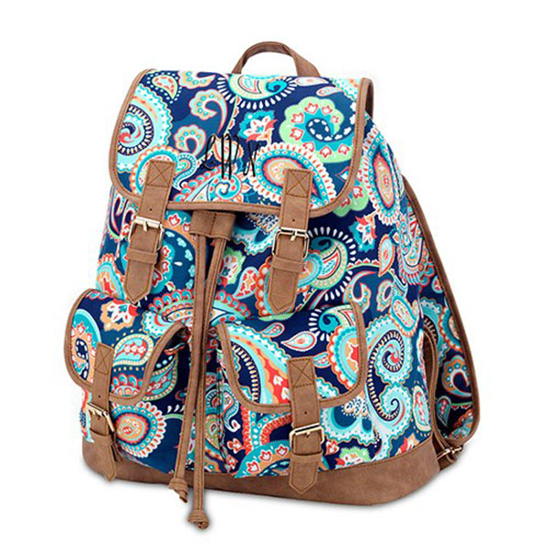 Large Personalized Backpack With Faux Leather Trim - Paisley