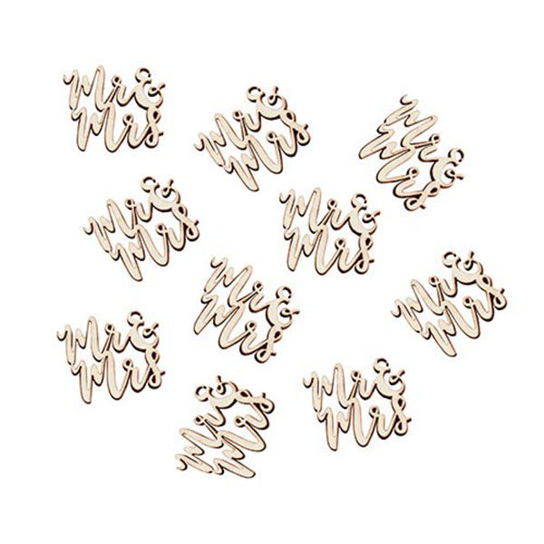 Mr And Mrs Wooden Table Confetti - Script - 4 Pieces