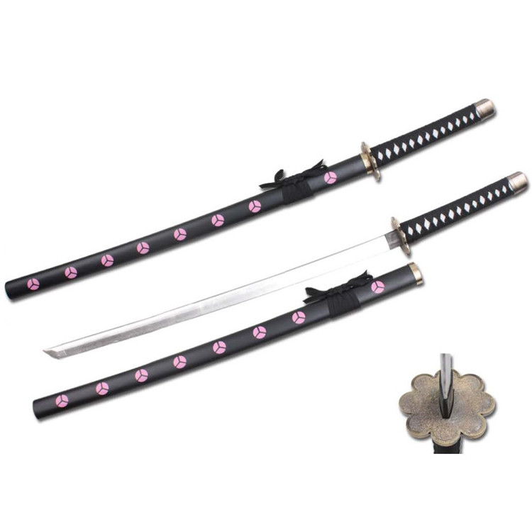 Defender Foam Samurai Sword 39 in. Black & White Handle with Wood Scabbard & Flower Tusba