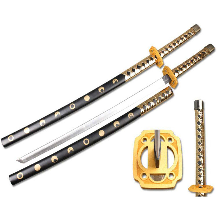 Defender High Quality Foam Samurai Sword 39 in. Gold and Black Handle with Wood Scabbard