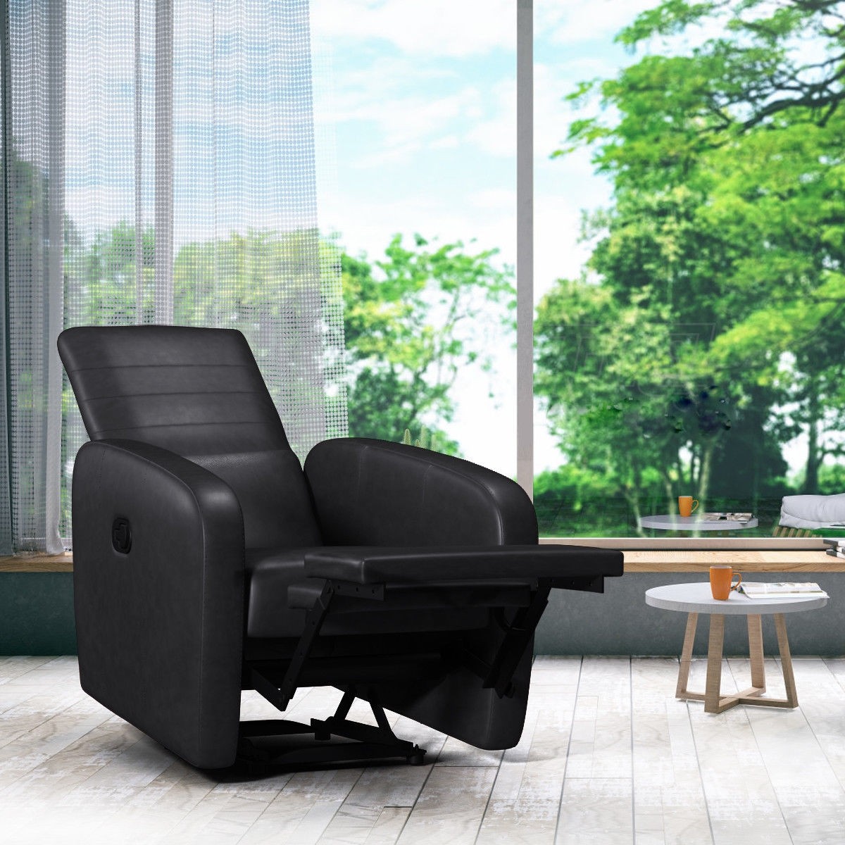 Contemporary Foldable-Back Leather Manual Recliner Sofa Chair