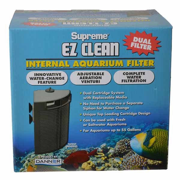 Supreme E Z Clean Dual Cartridge Internal Aquarium Filter - Tanks up to 55 Gallons - 4 in. L x 6 in. W x 7.75 in.H