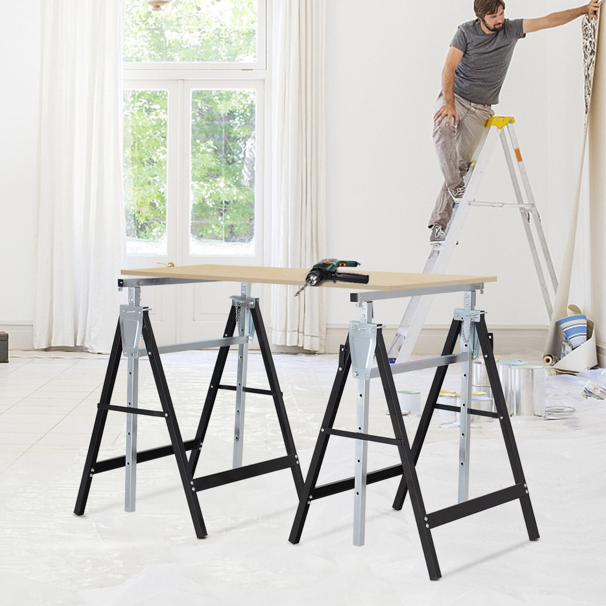 2 Pack Sawhorse Height Adjustable Folding Heavy Duty Trestle