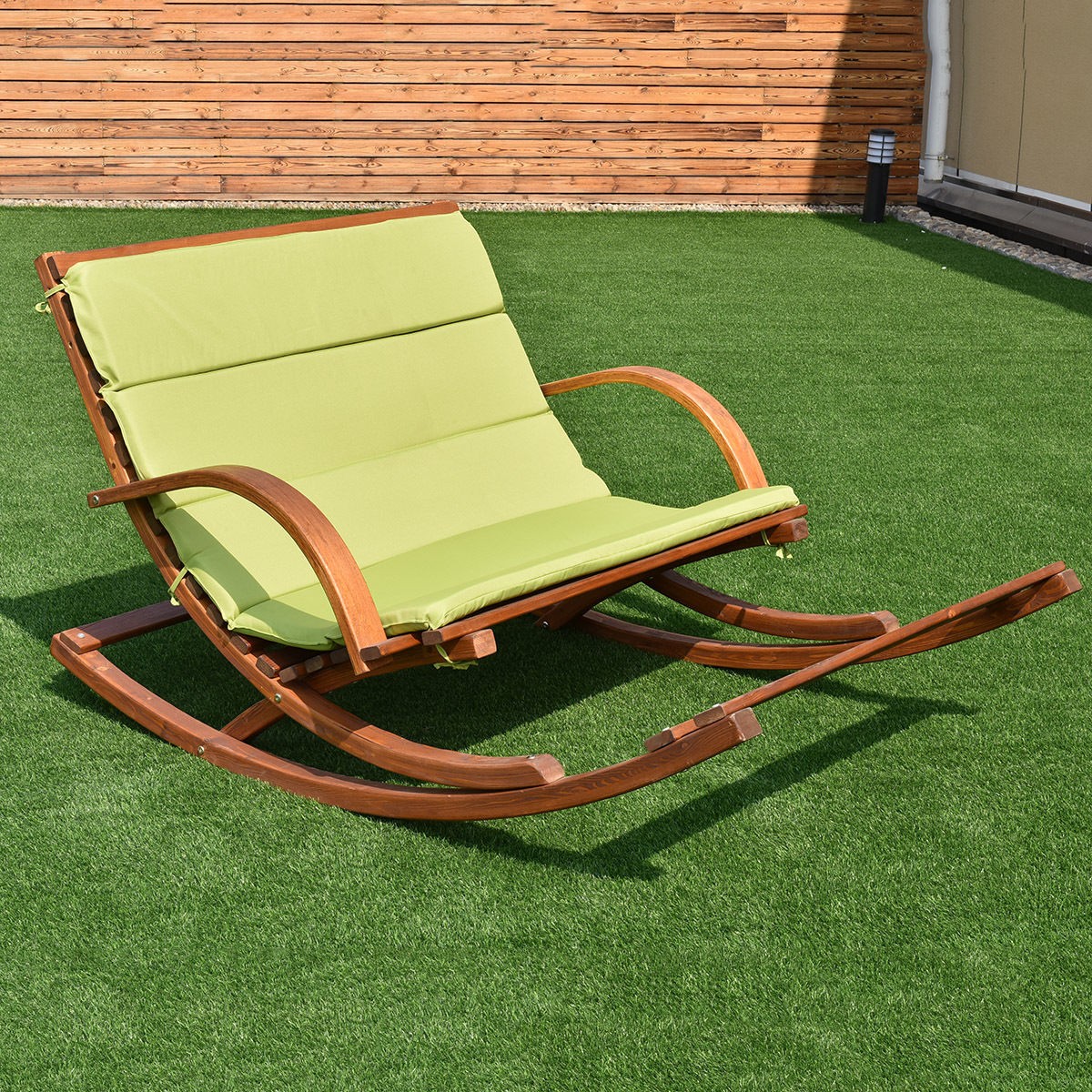 Outdoor 2 Persons Rocking Wooden Lounge Chair With Cushion