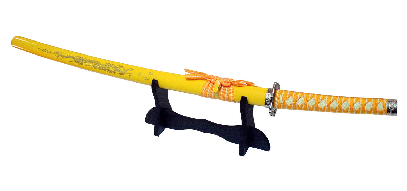 39.5 in. Sword Yellow & Orange Dragon Design Samurai Katana with Stand