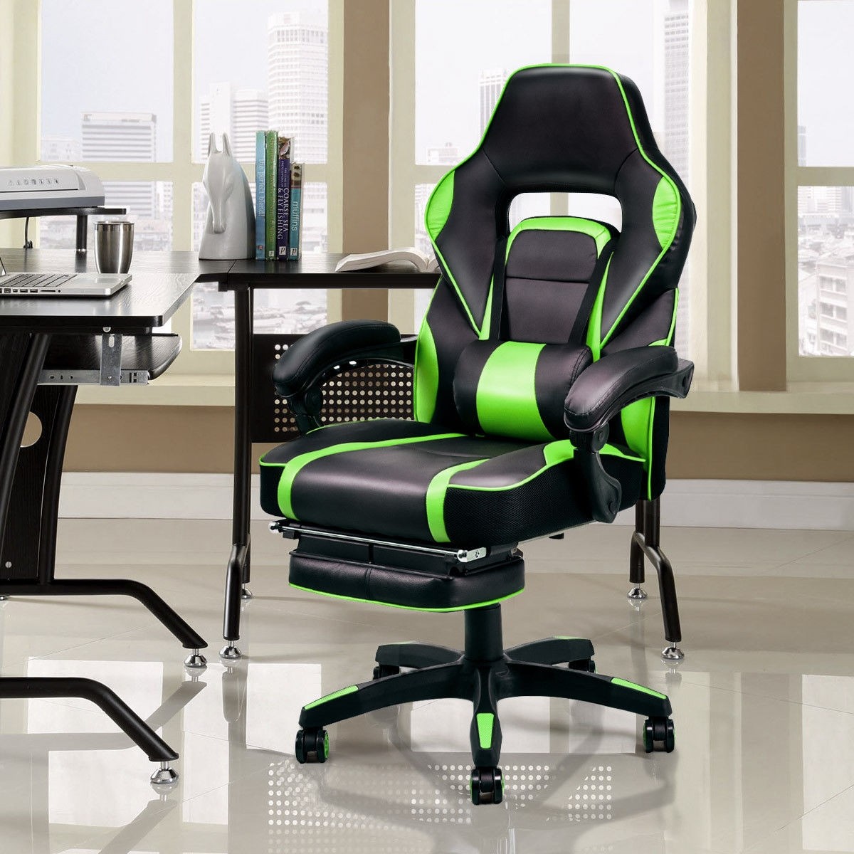 Swivel High Back Computer Office Chair With Footrest