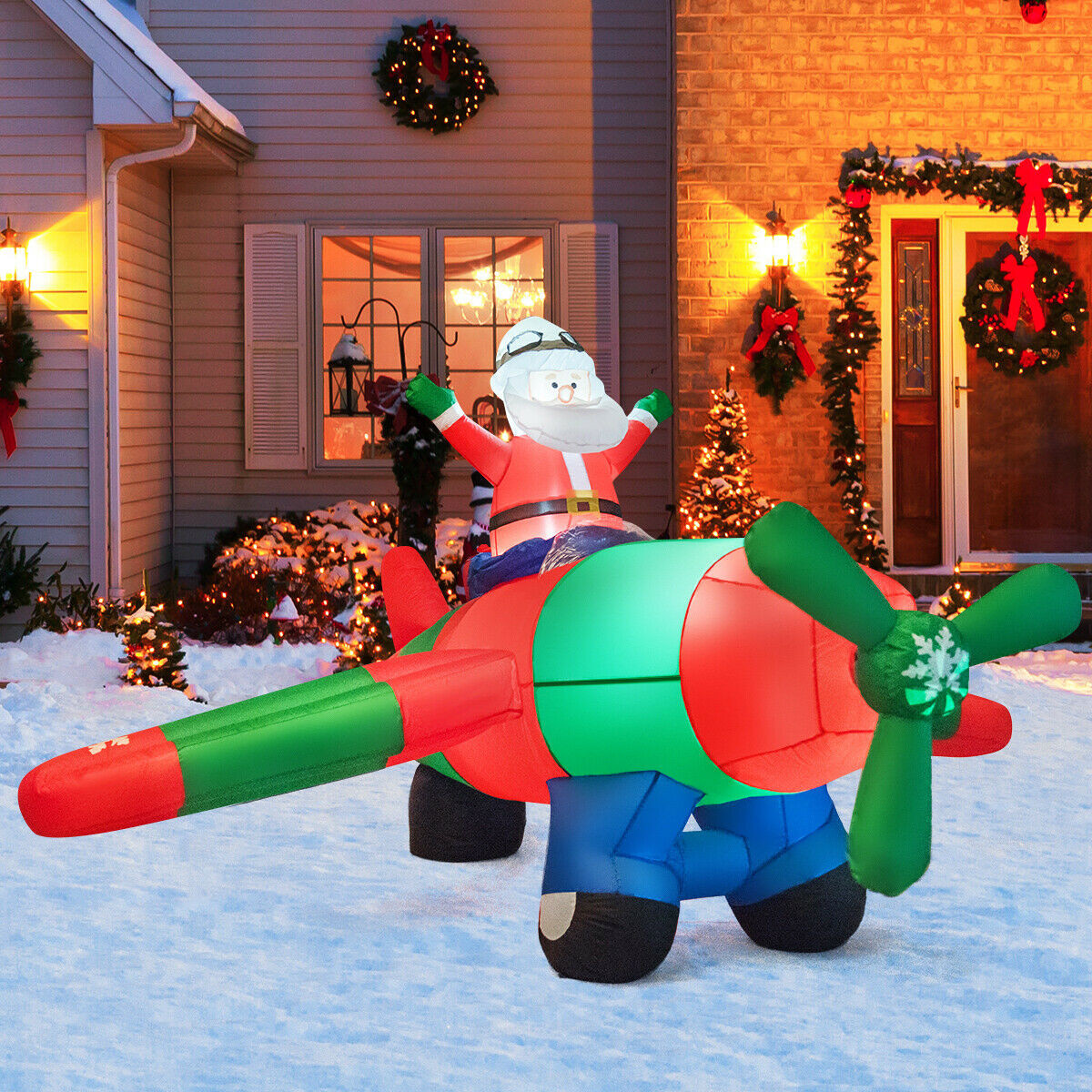 8 Ft. LED Blow Up Christmas Santa Claus With Flying Airplane