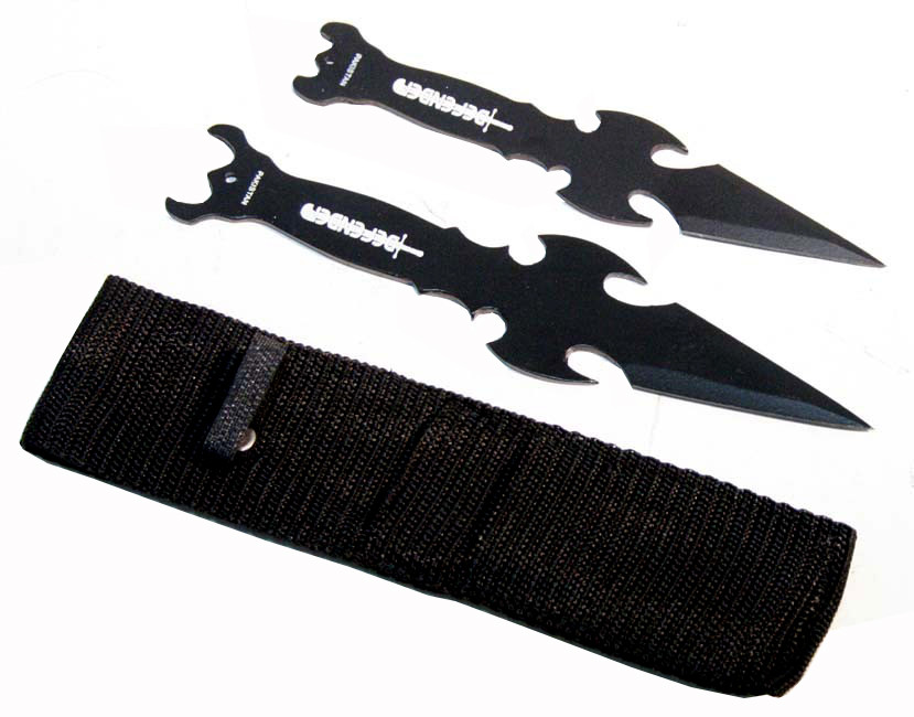 Set of 2 Black 7 in. & 6 in. Throwing Knives with Sheath Sharp