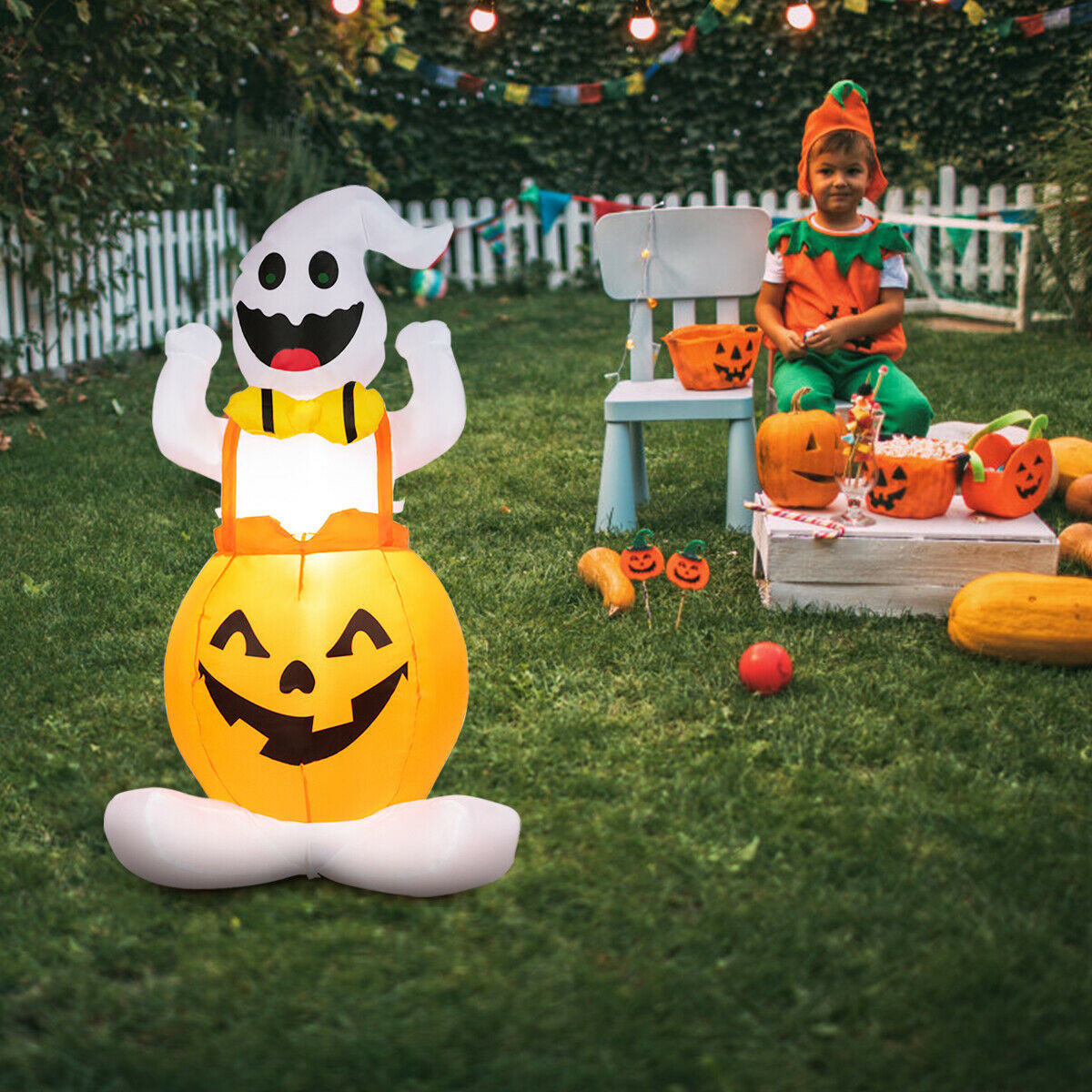 4.5 Ft. Halloween Inflatable Ghost In Pumpkin With Light