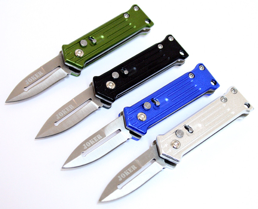 12 Piece Joker Set of 4.5 in. Mixed Colors Mini Push Button Spring Assisted Knife W/ Lock